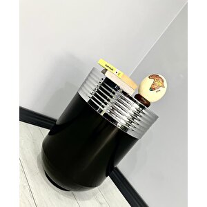 Elegant Dekoratif Krom Darbuka Parlak Siyah Sehpa 60cm