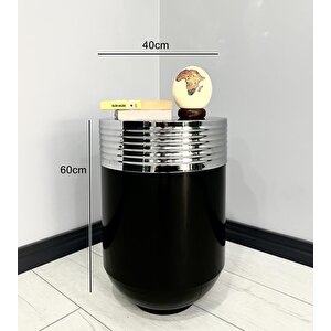 Elegant Dekoratif Krom Darbuka Parlak Siyah Sehpa 60cm