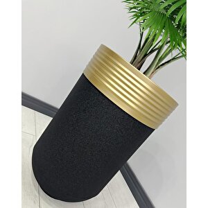 Elegant Dekoratif Eskitme Darbuka Siyah Saksı 60cm