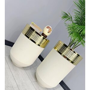 Elegant Dekoratif Gold Darbuka Krem Saksı 70cm + Sehpa 60cm İkili Set