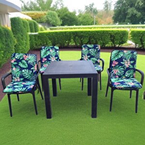 Lüks Arkalikli Sandalye Mi̇nderi̇ 4lü 4cm Süngerli̇ Yeşi̇l Yaprak