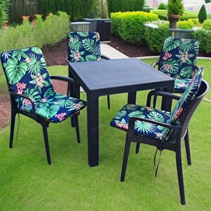 Lüks Arkalikli Sandalye Mi̇nderi̇ 4lü 4cm Süngerli̇ Yeşi̇l Yaprak