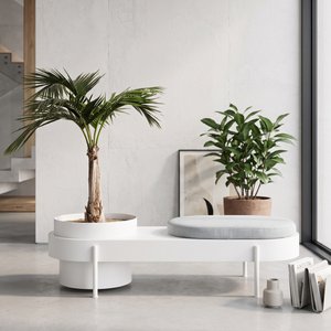 Urtiga Özel Tasarım Montajsız Bahçe Bankı Minderli Lobi Bekleme Koltuğu Saksılı Metal Bench