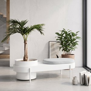 Urtiga Özel Tasarım Montajsız Bahçe Bankı Minderli Lobi Bekleme Koltuğu Saksılı Metal Bench