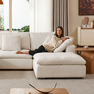 Scks-059 Regen Bej U Tipi Köşe Koltuk Takımı Dekoratif Özel Tasarım Modüler Pofuduk Köşe Grubu