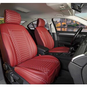 Nissan Sunny Uyumlu Full Deri Oto Koltuk Kılıfı Ön Arka Set Kırmızı Exclusıve Model