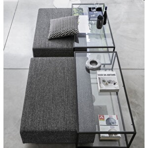 Seicare Puflu Cam Tabla Metal Ayak Sehpa Çok Amaçlı Puflu Orta Masa Dekoratif Salon Oturaklı Masa
