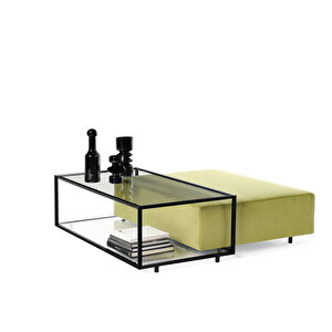 Seicare Puflu Cam Tabla Metal Ayak Sehpa Çok Amaçlı Puflu Orta Masa Dekoratif Salon Oturaklı Masa