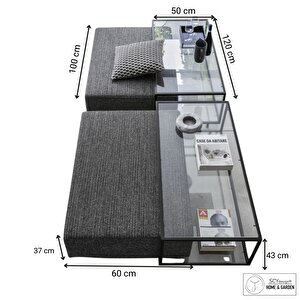 Seicare Puflu Cam Tabla Metal Ayak Sehpa Çok Amaçlı Puflu Orta Masa Dekoratif Salon Oturaklı Masa
