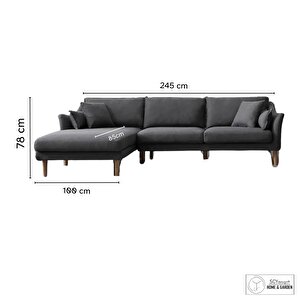 Pluvia Antrasit Gri 3 Kişilik Salon L Koltuk Dekoratif Modern Ahşap Ayaklı Oturma Odası Köşe Koltuk