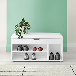 Cosima Dekoratif Dolaplı Puflu Ayakkabılık Ahşap Oturma Banklı Çekmeceli Ayakkabılık Bench Puf