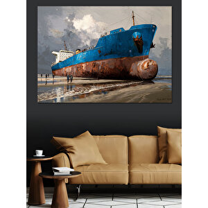 Terkedilmiş Paslı Yük Gemisi Dekoratif Kanvas - Mdf Ahşap Tablo 50x70 cm