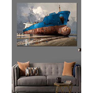 Terkedilmiş Paslı Yük Gemisi Dekoratif Kanvas - Mdf Ahşap Tablo 50x70 cm