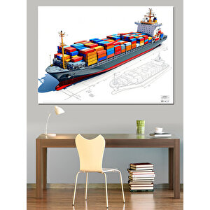 Yük Konteyneri Taşıyan Gemi Dekoratif Kanvas - Mdf Ahşap Tablo 35x50 cm