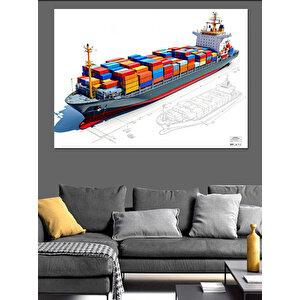 Yük Konteyneri Taşıyan Gemi Dekoratif Kanvas - Mdf Ahşap Tablo 35x50 cm