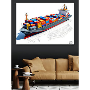 Yük Konteyneri Taşıyan Gemi Dekoratif Kanvas - Mdf Ahşap Tablo 35x50 cm