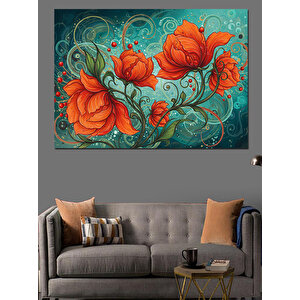 Turuncu Gelincik Deseni Dekoratif Kanvas - Mdf Ahşap Tablo 70x100 cm