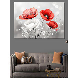 Rüzgârda Kırmızı Gelincikler Dekoratif Kanvas - Mdf Ahşap Tablo 70x100 cm