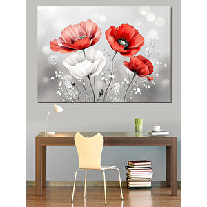 Rüzgârda Kırmızı Gelincikler Dekoratif Kanvas - Mdf Ahşap Tablo 70x100 cm
