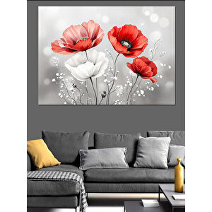 Rüzgârda Kırmızı Gelincikler Dekoratif Kanvas - Mdf Ahşap Tablo 70x100 cm