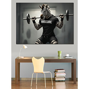 Ağırlık Çalışan Zebra Çizimi Dekoratif Kanvas - Mdf Ahşap Tablo