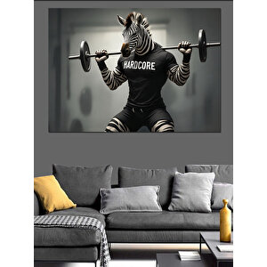 Ağırlık Çalışan Zebra Çizimi Dekoratif Kanvas - Mdf Ahşap Tablo