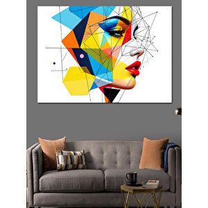 Soyut Renkli Kadın Yüzü Dekoratif Kanvas - Mdf Ahşap Tablo 70x100 cm