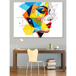 Soyut Renkli Kadın Yüzü Dekoratif Kanvas - Mdf Ahşap Tablo 70x100 cm