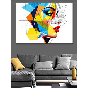 Soyut Renkli Kadın Yüzü Dekoratif Kanvas - Mdf Ahşap Tablo 70x100 cm