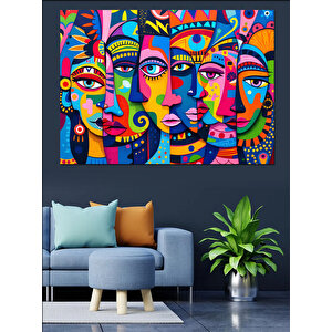 Renkli Maskeli Yüzler Sanatı Dekoratif Kanvas - Mdf Ahşap Tablo 35x50 cm
