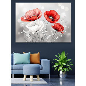 Rüzgârda Kırmızı Gelincikler Dekoratif Kanvas - Mdf Ahşap Tablo