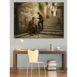 Sokaklarda Ayakkabı Boyacısı Dekoratif Kanvas - Mdf Ahşap Tablo 25x35 cm