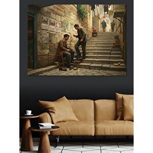 Sokaklarda Ayakkabı Boyacısı Dekoratif Kanvas - Mdf Ahşap Tablo 25x35 cm