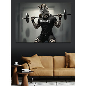 Ağırlık Çalışan Zebra Çizimi Dekoratif Kanvas - Mdf Ahşap Tablo 100x140 cm