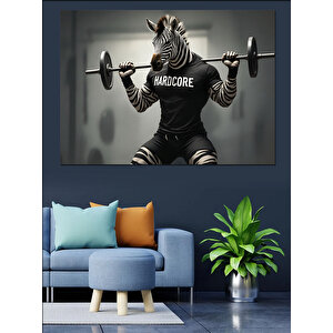Ağırlık Çalışan Zebra Çizimi Dekoratif Kanvas - Mdf Ahşap Tablo 100x140 cm