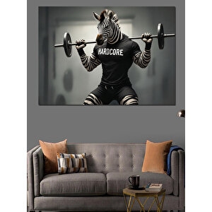 Ağırlık Çalışan Zebra Çizimi Dekoratif Kanvas - Mdf Ahşap Tablo 100x140 cm