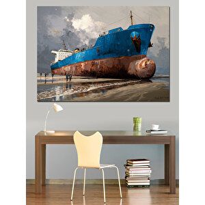 Terkedilmiş Paslı Yük Gemisi Dekoratif Kanvas - Mdf Ahşap Tablo