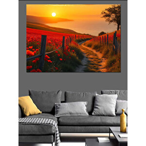 Gelinciklerle Kırmızı Yolculuk Dekoratif Kanvas - Mdf Ahşap Tablo