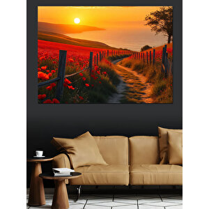 Gelinciklerle Kırmızı Yolculuk Dekoratif Kanvas - Mdf Ahşap Tablo