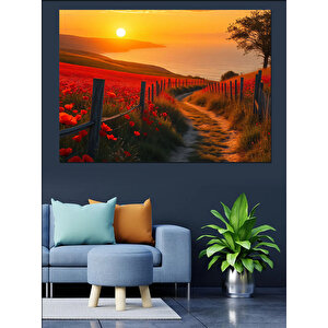 Gelinciklerle Kırmızı Yolculuk Dekoratif Kanvas - Mdf Ahşap Tablo 100x140 cm