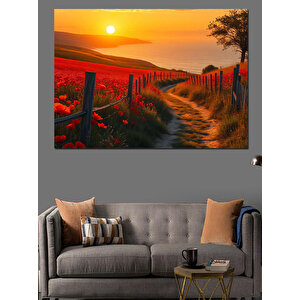 Gelinciklerle Kırmızı Yolculuk Dekoratif Kanvas - Mdf Ahşap Tablo 100x140 cm