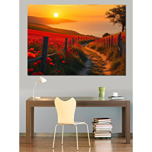 Gelinciklerle Kırmızı Yolculuk Dekoratif Kanvas - Mdf Ahşap Tablo 100x140 cm