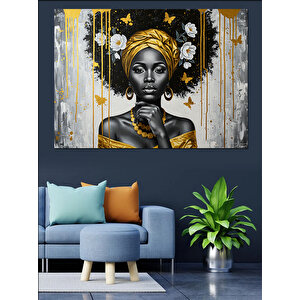 Altın Siyah Yüz Portresi Dekoratif Kanvas - Mdf Ahşap Tablo 70x100 cm