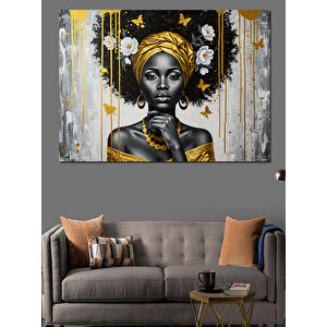 Altın Siyah Yüz Portresi Dekoratif Kanvas - Mdf Ahşap Tablo 70x100 cm