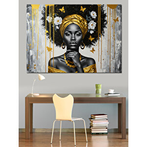 Altın Siyah Yüz Portresi Dekoratif Kanvas - Mdf Ahşap Tablo 70x100 cm