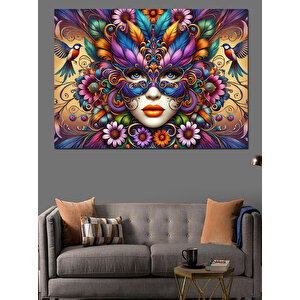 Renkli Maskeli Kadın Yüzü Dekoratif Kanvas - Mdf Ahşap Tablo 100x140 cm