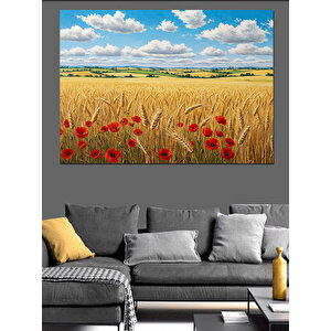 Gelinciklerle Dolu Buğday Tarlası Dekoratif Kanvas - Mdf Ahşap Tablo 35x50 cm