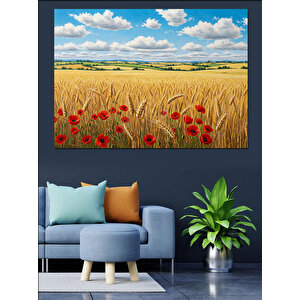 Gelinciklerle Dolu Buğday Tarlası Dekoratif Kanvas - Mdf Ahşap Tablo 35x50 cm