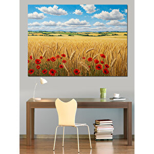 Gelinciklerle Dolu Buğday Tarlası Dekoratif Kanvas - Mdf Ahşap Tablo