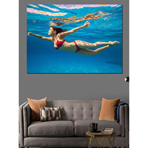 Denizde Yüzen Kadın Dekoratif Kanvas - Mdf Ahşap Tablo 70x100 cm